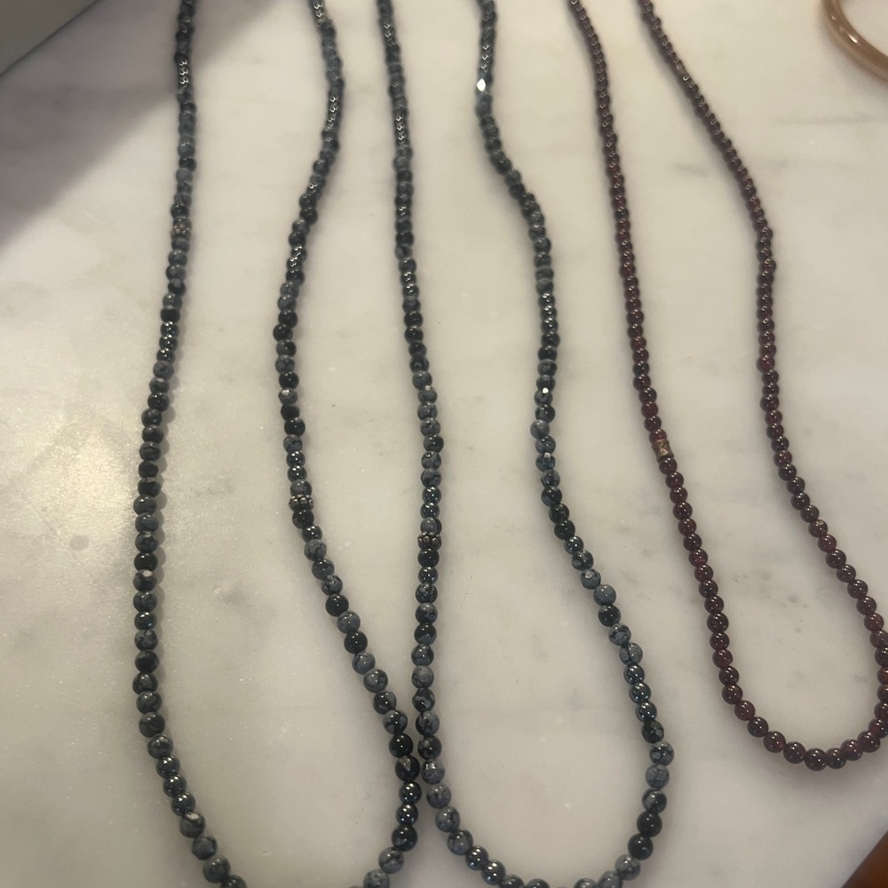 Vintage Glass/gemstone Beaded Necklace Collection - grey and garnet